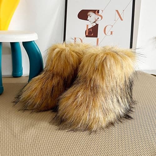 Urmycos Girls Winter Faux Fur Ankle Boots Fluffy Furry Flat Snow Boots thumbnail 6