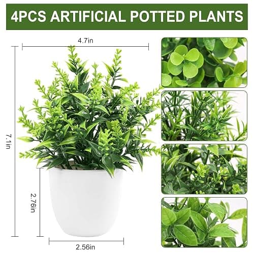 Der Rose Faux Plants Indoor, 4 Pack Small Fake Plants Mini Artificial Plants in Pots for Home Office Shelf Farmhouse Bathroom Decor thumbnail 3