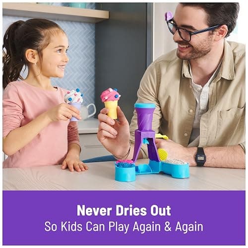 Kinetic Sand, Soft Serve Station with 14oz Play Sand (Blue, Pink & White), 2 Ice Cream Cones & 2 Tools, Sensory Toys, Stocking Stuffers for Kids Ages 3 and up thumbnail 6
