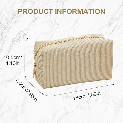 Corduroy Pencil Case, Large Capacity Beige Pencil Case for Girls, Cream Pencils Cases with Zipper, Solid Color Aesthetic Stationery Pouch, Stationery Organizer Pen Bag for School, Travel thumbnail 2