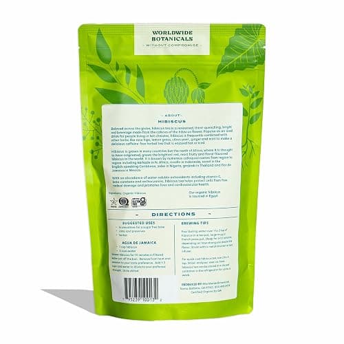 Worldwide Botanicals Organic Hibiscus Tea – 8 oz, Loose Leaf, Cut and Sifted – 100% Egyptian Hibiscus sabdariffa AKA Karkade, Roselle, Sorrel, Zobo, Flor de Jamaica thumbnail 2