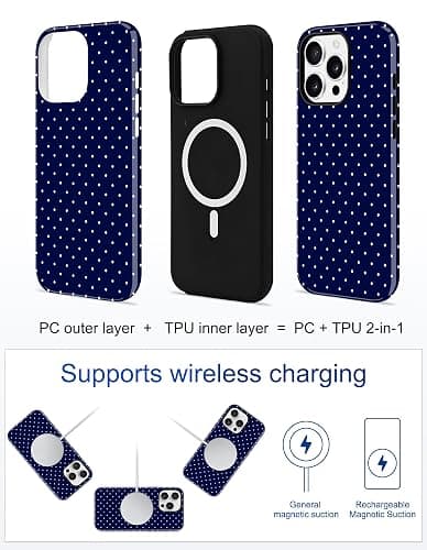 Aitipy Compatible with MagSafe Polka Dot Phone Case for iPhone 16e/17e, Cute Navy Blue Polka Dots Aesthetic Soft TPU and Hard PC Shockproof Protective Phone Cover for Women Girls-Shiny thumbnail 2
