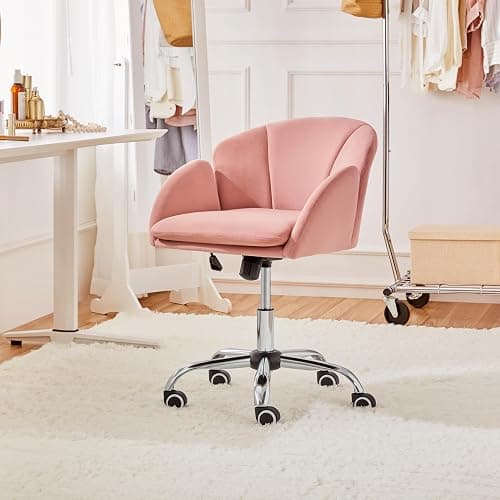 Yaheetech Pink Office Computer Desk Chair Makeup Vanity Dressing Table Chair Modern Swivel Rolling Armchair for Living Room, Bedroom, Makeup Room Women thumbnail 4