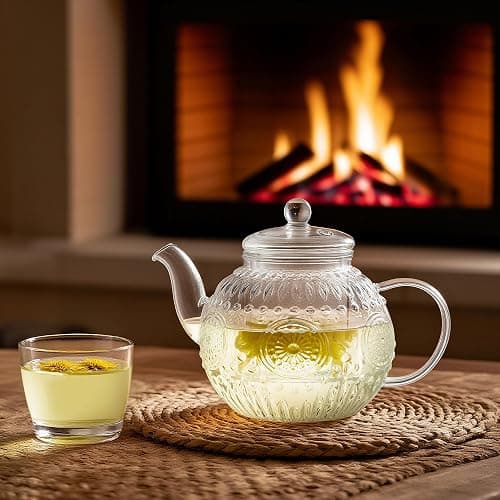 Bandesun Vintage Glass Teapot, Tea Kettle with Removable Infuser 32OZ/1000ml, Borosilicate Glass Pot -Stovetop Safe, Blooming & Loose Leaf Tea Maker Set thumbnail 6