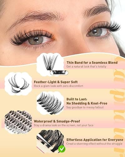 Calphdiar Eyelash Clusters 30D+40D+50D+60D+80D+100D Lash Clusters 476PCS Wispy Individual Lashes D-curly Lash Extension 10-16MM DIY Cluster Eyelash Extensions at Home thumbnail 5