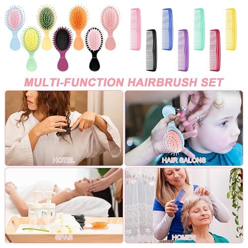 HOFASON 28 Pieces Bulk Mini Wet Hair Brush & Mini Combs Set for Kids Girls Women, Easter Basket Stuffers, Bridesmaid Gifts, Spa Party Supplies, 14 Travel Small Brush and 14 Fine Wide Hair Combs thumbnail 6