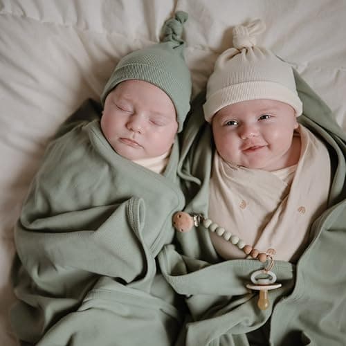 mushie Extra Soft Baby Blanket | Cotton and Elastane Ribbed Receiving Blanket, Swaddle, Stroller | 35x35 Inch (Roman Green) thumbnail 2