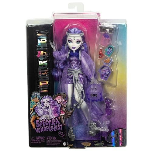 Monster High Spectra Vondergeist Doll with Pet Ferret Rhuen and Accessories like Backpack, Tablet, Snacks and More, HXH77 thumbnail 7