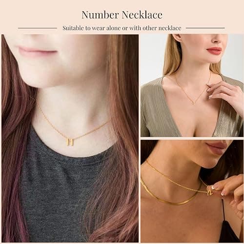 LOXUAKAM Number Necklace for Women Dainty 18K Gold Plated Pendant Necklace Charm Birth Month Personalized Jewelry Birthday Gift thumbnail 4