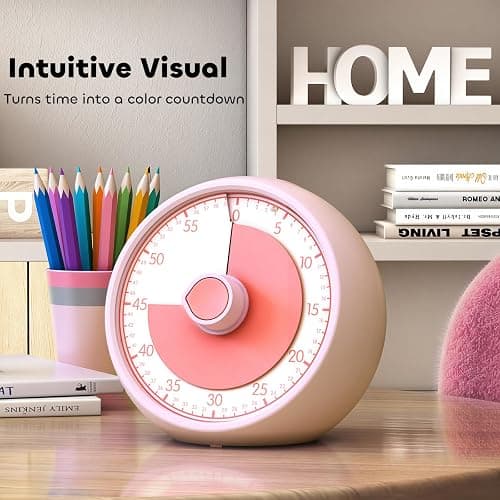 Conchstar Visual Timer for Kids 60-Minute - Countdown Timer with Optional Alarm, Focus Tool for ADHD & Autism, Time Management for Homework, Chores, Office, Kitchen, Teaching & Study Routines (Pink) thumbnail 2