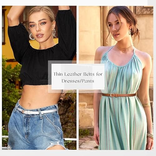 JASGOOD 4 Pack Skinny Women Leather Belt for Dresses Thin Waist Belt for Jeans Pants with Gold Buckle thumbnail 4