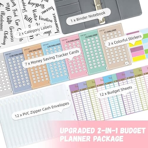 2 in 1 Budget Planner, A6 Money Saving Wallet with 7 Savings Challenge Trackers, Budget Binder with 12 Cash Envelopes and 12 Expense Sheets, Cash Stuffing Money Organiser Book for Travel Diary, Pink thumbnail 3