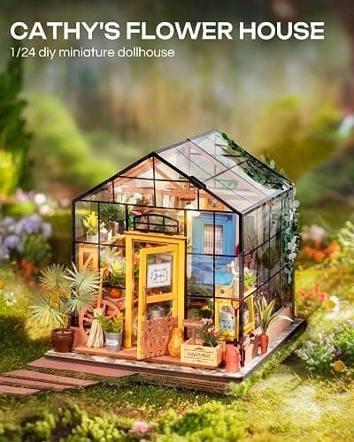 Rolife DIY Miniature House Kit-Mini Diorama 1/18 Greenhouse Dollhouse Building Kit with LED, Crafts for Adults Christmas Birthday Gift for Women Adults Dad Mom Home Decor (Cathy's Flower House) thumbnail 3