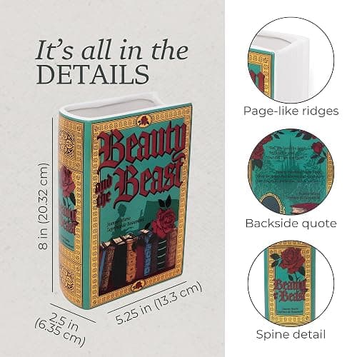 Steel Mill & Co Original Large Book-Shaped Decorative Vase, Ceramic Vases for Home Decor, Cute Bookshelf Decor, Unique Vase for Book Lovers, Beauty and the Beast thumbnail 3