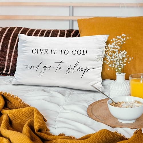 Knibeo Give It to God and Go to Sleep, Decorative Pillows Covers for Bed, Throw Pillows Cover for Bed,12x20 Pillow Cover,Decorative Bed Pillows for Bedroom Room(12x20, White) thumbnail 2