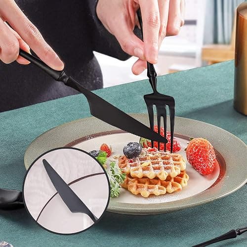 Lemeya 20-Piece Matte Black Silverware Set for 4,Modern 18/10 Stainless Steel Flatware Set,Unique Rustic Cutlery Utensils Set,Spoon and Fork Set for Home, Restaurant,Mirror Polished,Dishwasher Safe - Matte Black 20 Pieces Set with Tea Spoon thumbnail 6