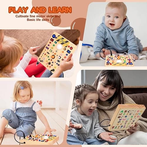 Busy Board with 19 LED Light Switches, Montessori Toys for 1 2 3 Years Old, Wooden Sensory Board, Toddlers Activity Travel Toys for 1 2 3 Year Old Boy & Girl Birthday Gift (Big) thumbnail 6