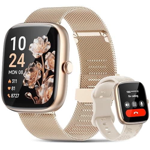 Smart Watches for Women Android/iPhone, Fitness Trackers with Answer/Call | Sleep Tracker/Step Counter/Heart Rate/SpO2 Monitor, Health Watch for 100+ Sports Modes, IP68 Waterproof, 2 Changeable Bands - Image 1