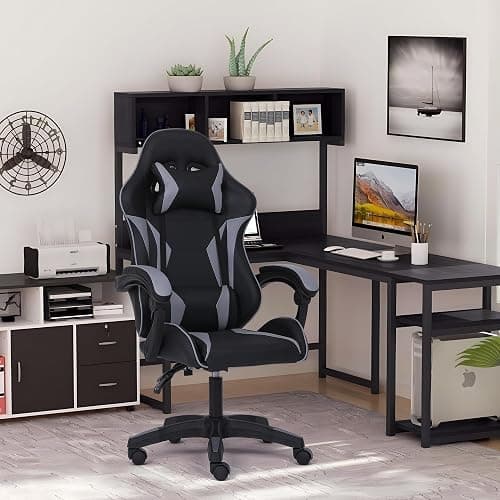 Millhouse Sport Desk Chair with Adjustable Lumbar Support and Head Pillow, X3577 (Grey) thumbnail 7
