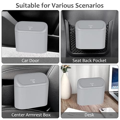 Accmor Car Trash Can, Portable Vehicle Trash Bin with Lid, Mini Car Dustbin Garbage Organizer Holder with One Roll Trash Bag, Leakproof Hanging Cars Storage Bag Container for Auto, SUV, Office (Grey) thumbnail 6