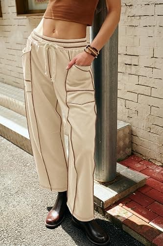 Nirovien Womens Barrel Sweatpants High Waisted Wide Leg Pants Drawstring Athletic Baggy Pants Lounge Sweats thumbnail 2