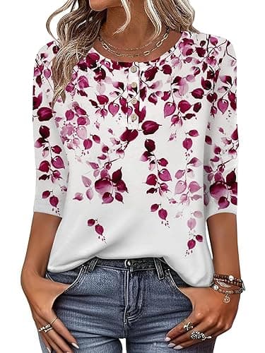 Zeagoo 3/4 Length Sleeve Women Tops Crew Neck Blouses Dressy Casual Summer T Shirts Loose Fit Business Work Clothes - Image 1