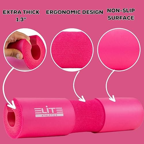 Elite Athletics Barbell Squat Pad for Women & Pair of Gym Ankle Straps for Cable Machines with Secure Straps & Carry Bag - Pink Hip Thrust Foam Squat Bar - Thick Foam Cushion thumbnail 2