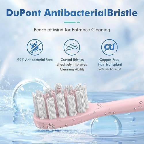 keosaa Pink Electric Toothbrush with 8 Brush Heads, Sonic Toothbrush with Fast Charge 4 Hours Last 60 Days, 2-Min & 30s Smart Timer, IPX7 Waterproof(Pink) thumbnail 4