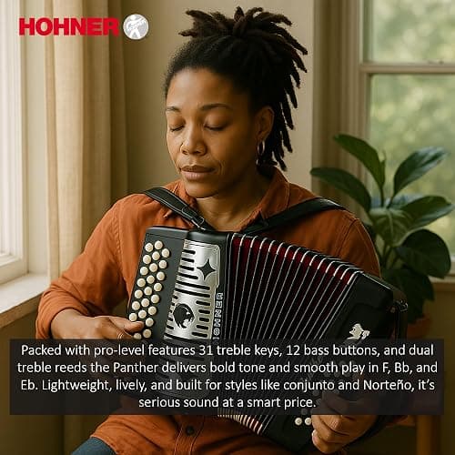 Hohner Panther Diatonic Accordion - Keys G/C/F Bundle with Gig Bag and Austin Bazaar Polishing Cloth thumbnail 4