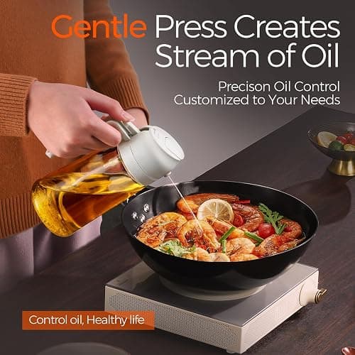 YARRAMATE 2Pcs 16oz/470ml 2 in 1 Oil Sprayer for Cooking with Stickers, Food-grade Glass Oil Spray Bottle, Oil Dispenser and Oil Sprayer for Kitchen, Salad, Frying, BBQ (White &Black) thumbnail 5