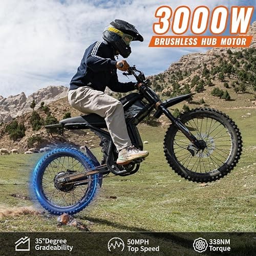 Riding'times GT73 PRO Electric Dirt Bike for Adults, Upgraded 3000W 60V 50MPH 36AH Dual Battery Ebike Up to 85 Miles, 25" Motorcycle Tire, UL2849 All Terrain for Mountains, Snow, Sand thumbnail 2