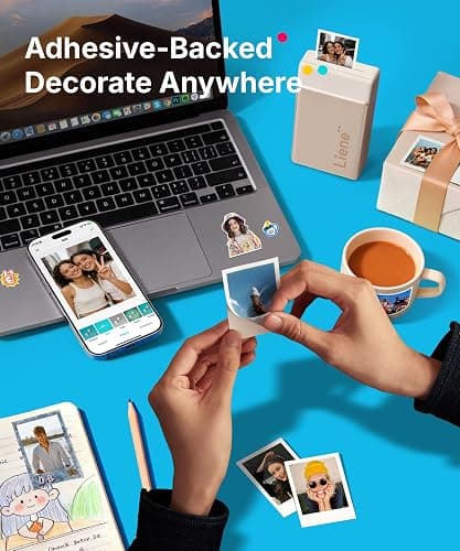 Liene Pearl N200 Pro Portable AI Photo Printer, Instant Mini Picture Printer for iPhone Smartphone, Thermal Dye Sublimation, Bluetooth Sticker Maker 50 Sheets 2x3 Adhesive Paper & 5 Cartridges, Gold thumbnail 4