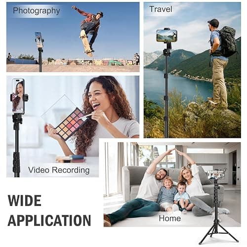 Liphisy 64” Tripod for Cell Phone & Camera, Phone Tripod with Remote and Phone Holder, Sturdy & Stable Height Adjustable Multi-Angle Shot Selfie Stick Tripod for Video Recording thumbnail 6
