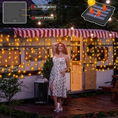 CCILAND Solar Curtain Lights Outdoor 4M x 1M 200 LED Curtain Lights Green Wire Waterproof Curtain String Lights for Garden Patio Gazebo Fence Wedding Party Decoration - Warm White thumbnail 3