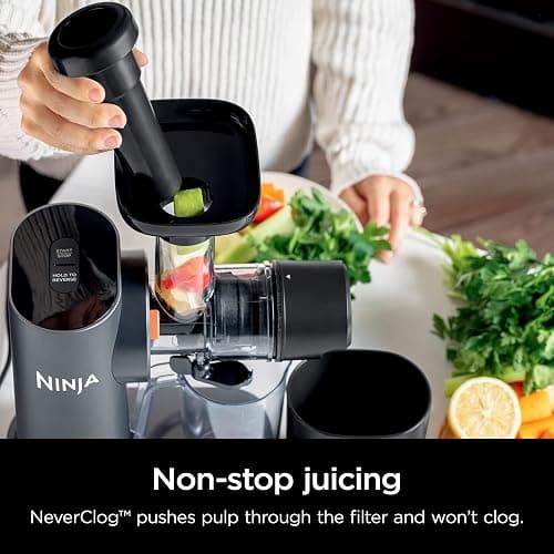 Ninja NeverClog Cold Press Juicer, Powerful Slow Juicer with Total Pulp Control, Countertop, Electric, 2 Pulp Functions, Dishwasher Safe, 2nd Generation, Charcoal, JC151 thumbnail 8