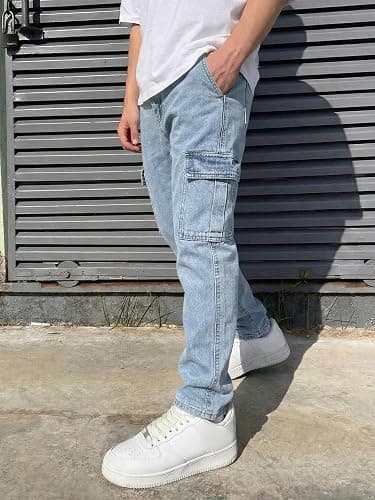 JMIERR Men's Elastic Waist Cargo Jeans Stretch Denim Pants with Drawstring Relaxed Fit for Casual Daily Wear thumbnail 6
