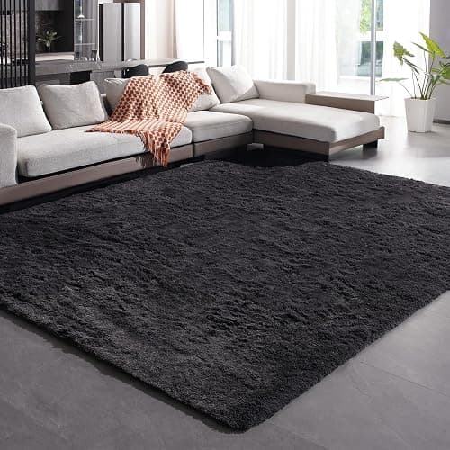 Fyoulimt 8x10 Area Rugs for Bedrooms, Fluffy Rugs for Living Room Decor, Ultra Soft Anti Slip Shag Fuzzy Carpets,Washable Large Area Rugs for Nursery, Kids, Girls, Boys Grey - Image 1