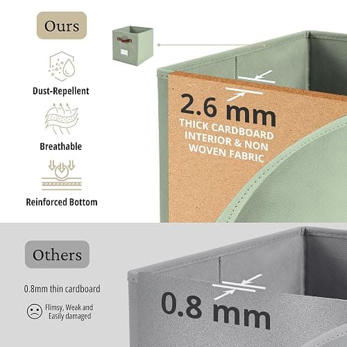 DECOMOMO Storage Bins, Storage Baskets for Shelves | 13" x 15" x 13" Storage Cube Bins with Labels for Organizing Shelves (Kallax, 4pcs, Sage Green) thumbnail 5