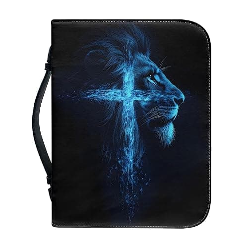 Xernbit Lion Cross Boys Bible Case Bible Cover for Men Leather Lion Print Bible Cover Leather Bible Case for Men Bible Carrier Blue Cross Bible Covers for Men Medium 9x6 - Image 1