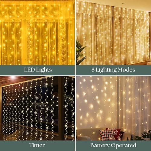 Marco Paul 300 Warm White LED String Curtain Light with 10 Strands USB Hanging Net Lighting Home Party Christmas Waterfall Hanging Plug in String Lights Waterproof Window Lights Durable Oudoor Indoor thumbnail 2