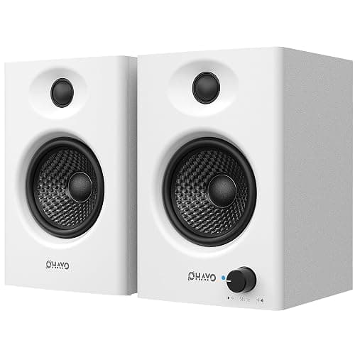 OHAYO 60W Computer Speakers for Gaming and Music, Active Bluetooth 5.3, Stereo 2.0 Speakers for Desktop PC Monitor or Laptop, Surround Sound Speaker, 3.5 mm Aux RCA Input, USB-Powered, 1 Pair, White - Image 1