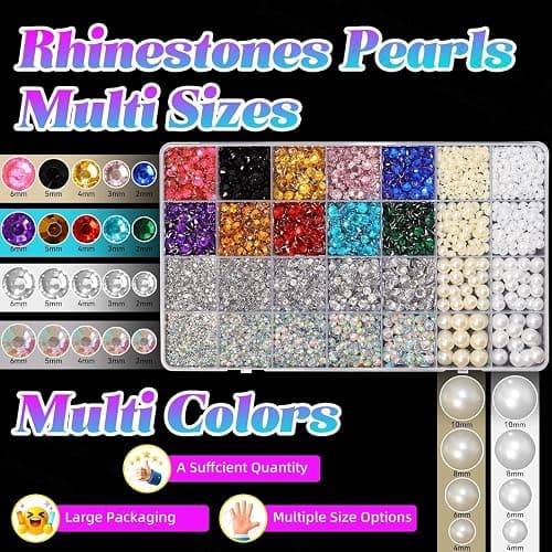14000Pcs Colorful Flatback Rhinestones and Pearls for Bedazzling Kit, 2-6mm Resin Gems Bedazzling Rhinestone, 4-10mm Flatback Pearls Gems Rhinestones for Crafting DIY Face Makeup thumbnail 2