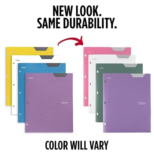 Five Star 2-Pocket Plastic Folder with Stay-Put Tabs, Fits 3-Ring Binder, Holds 8.5" x 11" Paper, Assorted Colors, 4 Pack (333420B) thumbnail 4