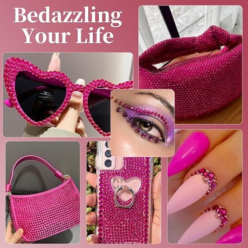 Yzzseven 14 Types of 700 Rose Pink Diamonds + 2100 Flat Rhinestones Mix 20 Styles Flatback DIY Crafts Rhinestone Crystals 3D Ornament‌s Flat Back Stones Set + Tweezers + Drill Pen thumbnail 3