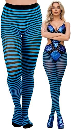 ToBeInStyle Women's Thin Horizontal Stripe Opaque Tights Pantyhose - Regular or Plus - Image 1