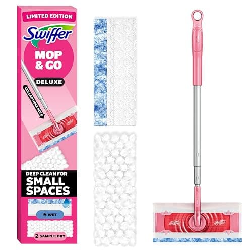 Swiffer Sweep and Mop Deluxe, Limited Edition Pink, 2-in-1 Floor Mopping and Sweeping Kit, Multi-Surface Kit for Floor Cleaning, Includes 1 Sweeper, 5 Heavy Duty Dry Cloths, 3 Heavy Duty Wet Cloths - Image 1