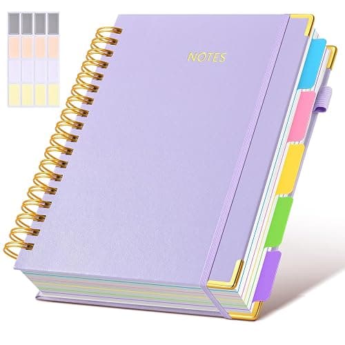 Hardcover Spiral Notebook journal with Removable Dividers Tabs, 300 Pages Leather 5 Subject Notebook College Ruled, 8"x10" Large B5 Notebooks for Work School Note taking,Lined Journal for Women,Purple - Image 1