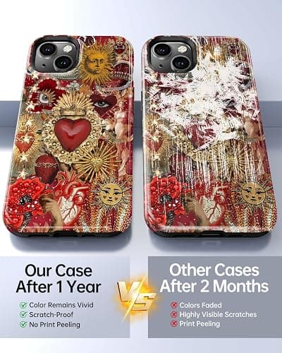 TAMUEL for iPhone 14 Case, Vintage Sacred Heart Sun Collage Phone Case, Compatible with Magsafe, Trendy Red Mosaic Celestial Evil Eye Magnetic Slim Shockproof Protective Women Girl Men Cover thumbnail 7