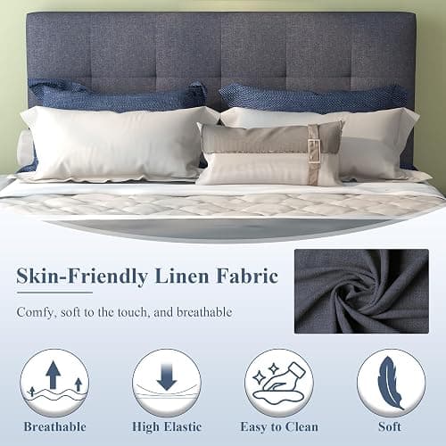 civama Full Bed with Trundle, Upholstered Full Over Twin Pull Out Platform Bed with Soft Linen Headboard & Wooden Slat Support for Bedroom Apartment, No Box Spring Needed, Grey thumbnail 5