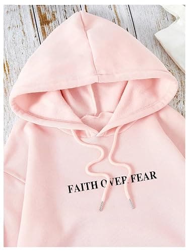 SHENHE Women's Graphic Hoodie Slogan Faith Over Fear Christian Hoodie Pullover Sweatshirt thumbnail 3